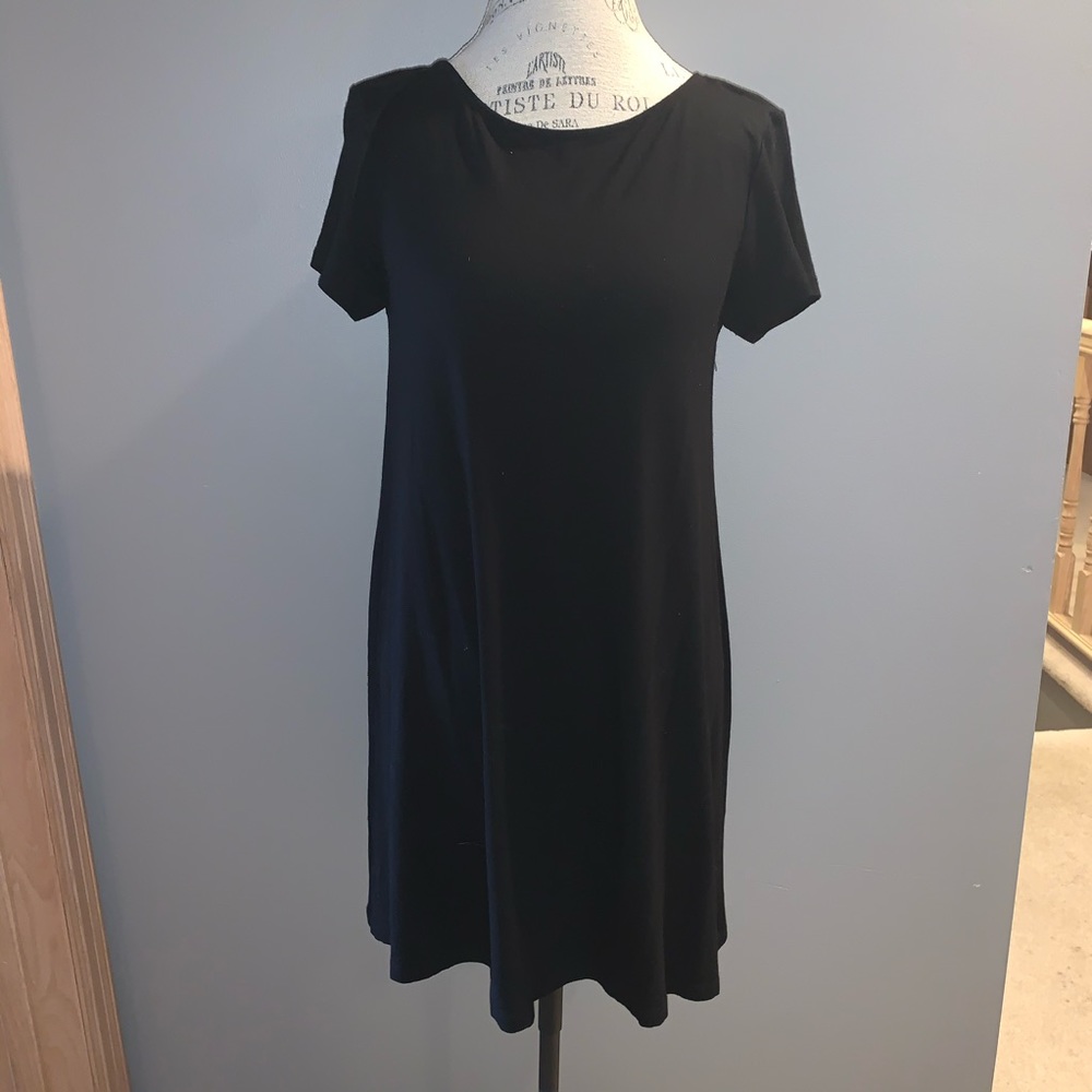 Black T-Shirt Dress with Back Lace Up Detail